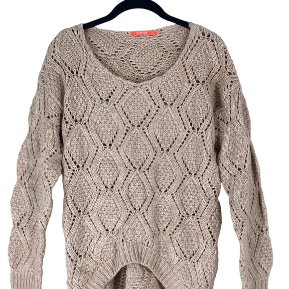 Soft Diamond Shaped Cable Knit Sweater w/Hi/Lo Banded Hem in Soft Peach SZ M/L - Picture 9 of 10